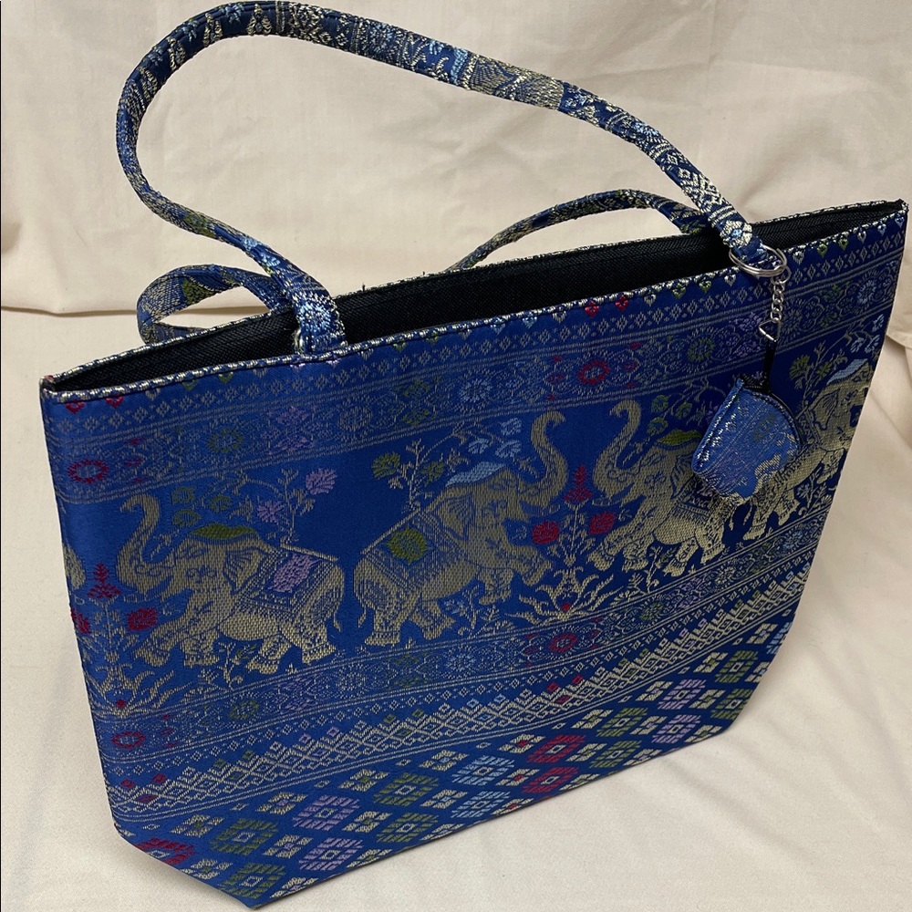Artisan Blue Elephant Design Tote Bag